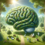 die Schnittstelle zwischen Psychologie und Nachhaltigkeit Es zeigt eine harmonische Szene, die sowohl die Bedeutung der psychischen Gesundheit als auch die Wichtigkeit der Nachhaltigkeit und des Umweltschutzes visualisiert.